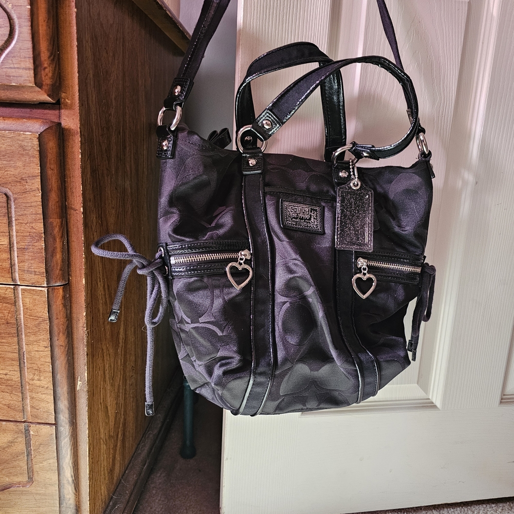 Coach Black Shoulder Bag with Heart Charms